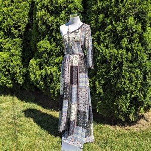 Country Boho Patchwork Floral Print Maxi Dress
